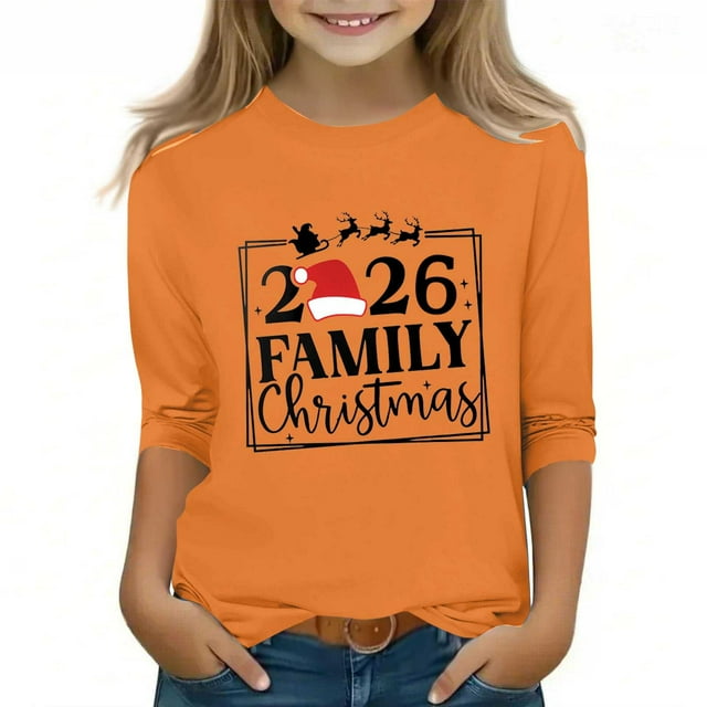 YUNAFFT Garçons et Filles T-Shirt Décontracté à Imprimé de Noël Tissu Doux Extensible Col Rond Manches Courtes Haut 3-12a Saison des Fêtes Matériau Imitation Coton