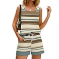 thumbnail image 4 of BOMYJESK Summer Sets for Women Casual Sleeveless Tank Top Lightweight Matching Striped Print Shorts Sets Trendy Plus Size Elastic Waisted Beach Vacation Resort with Pocket Spring Brown M, 4 of 8