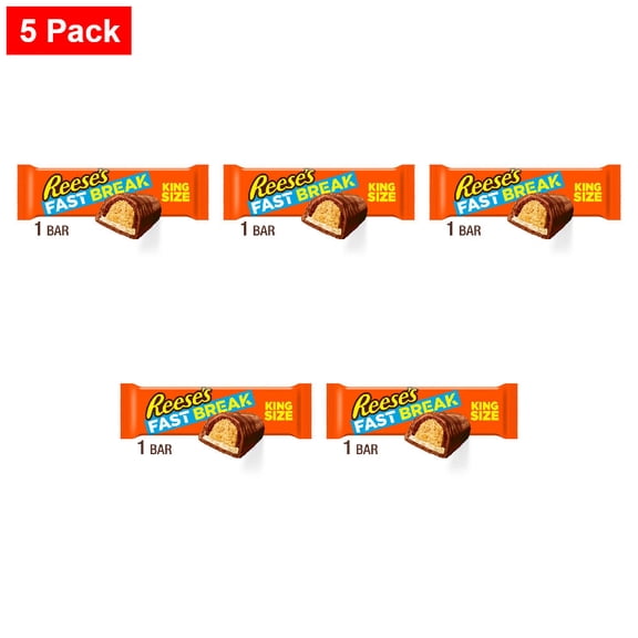 REESES FAST BREAK Chocolate Peanut Butter and Nougat King Size Candy Bar 3.5 oz - 5 Pack