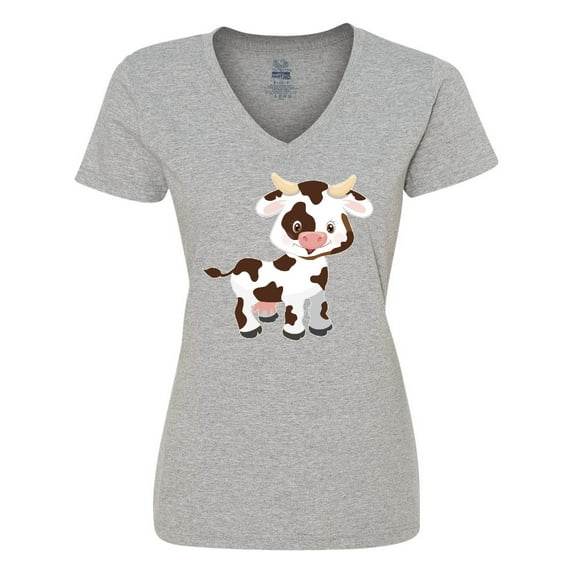 Inktastic Cute White Holstein Cow with Brown Spots Women's V-Neck T-Shirt