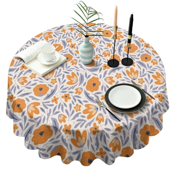 Pioneer Flower Floral Print Pattern Round Tablecloth 60"x60",Wrinkle Wipeable Table Cloth for Kitchen Dining Room Picnic Patio Party