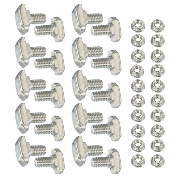 20Set T-Slot Bolts, Drop-in Bolt Hammer Head with Hexagon Flange Nuts T-Bolt Stud Sliding Screw M6x14mm
