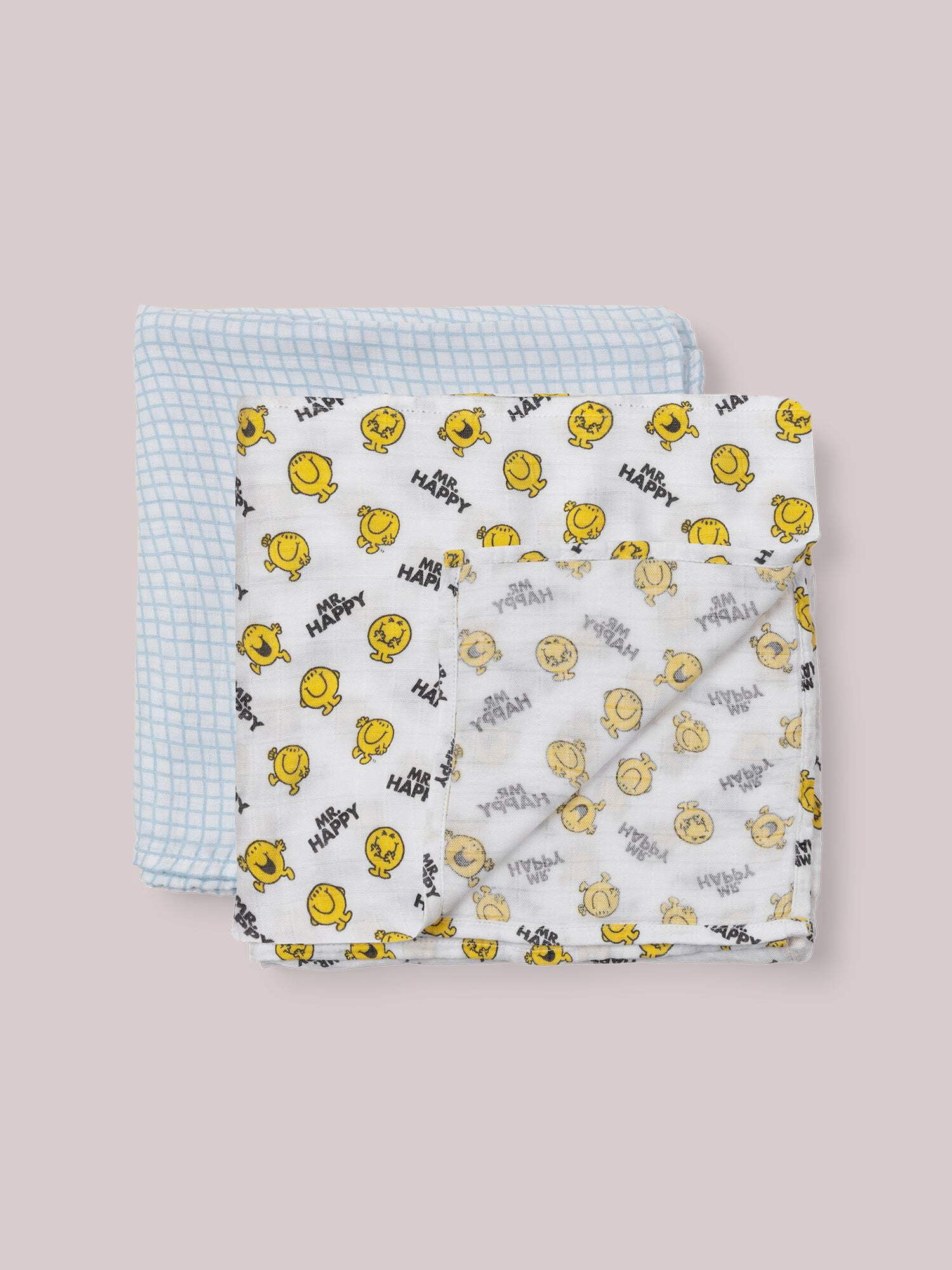 JuJuBe x Studio Oh! 2-Pack Square Swaddle Blanket Set - Mr. Happy