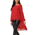 thumbnail image 4 of Blusas asimétricas de chiffon de manga larga con cuello redondo para mujer, estilo casual y elegante, color rojo, 4 of 6