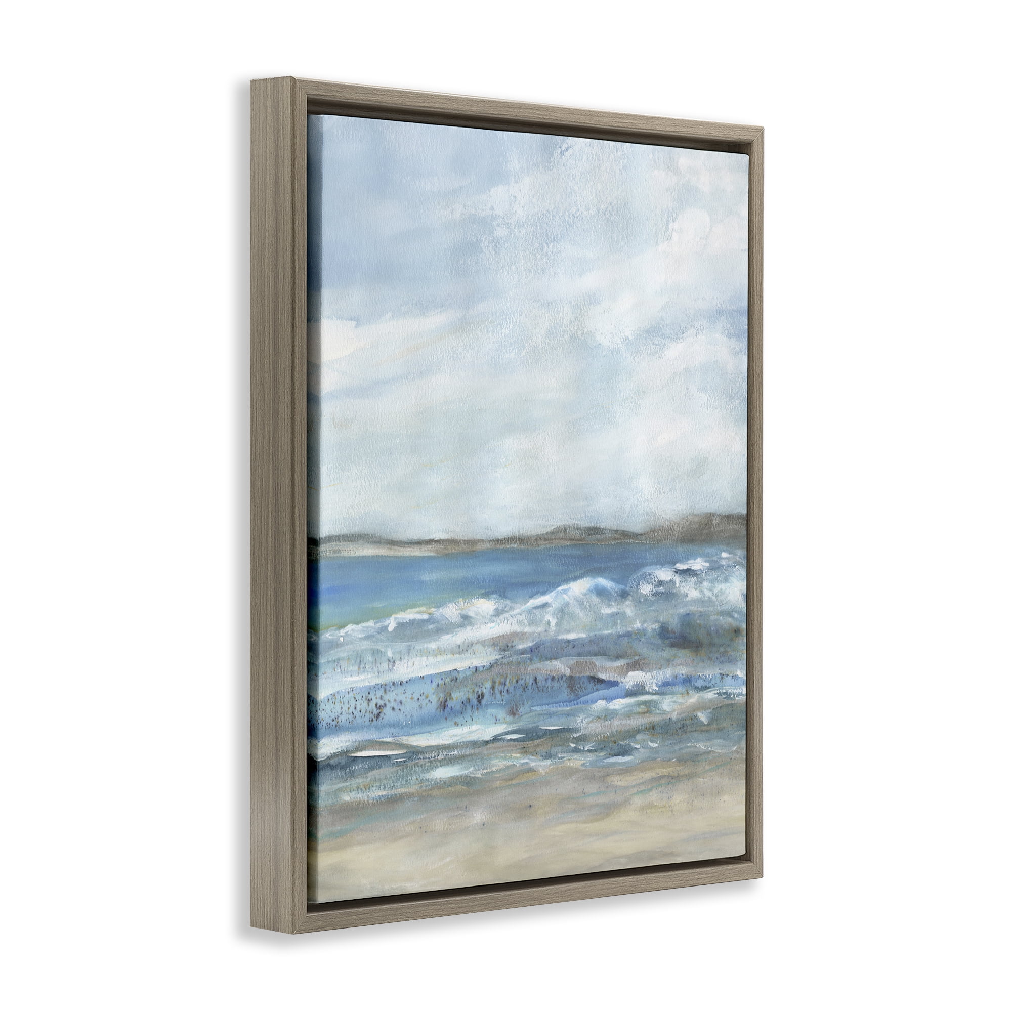 Stupell Industries Sandy Surf Beach Landscape & Nature Painting Brown Floater Framed Canvas Art Print Wall Art, 17 x 21