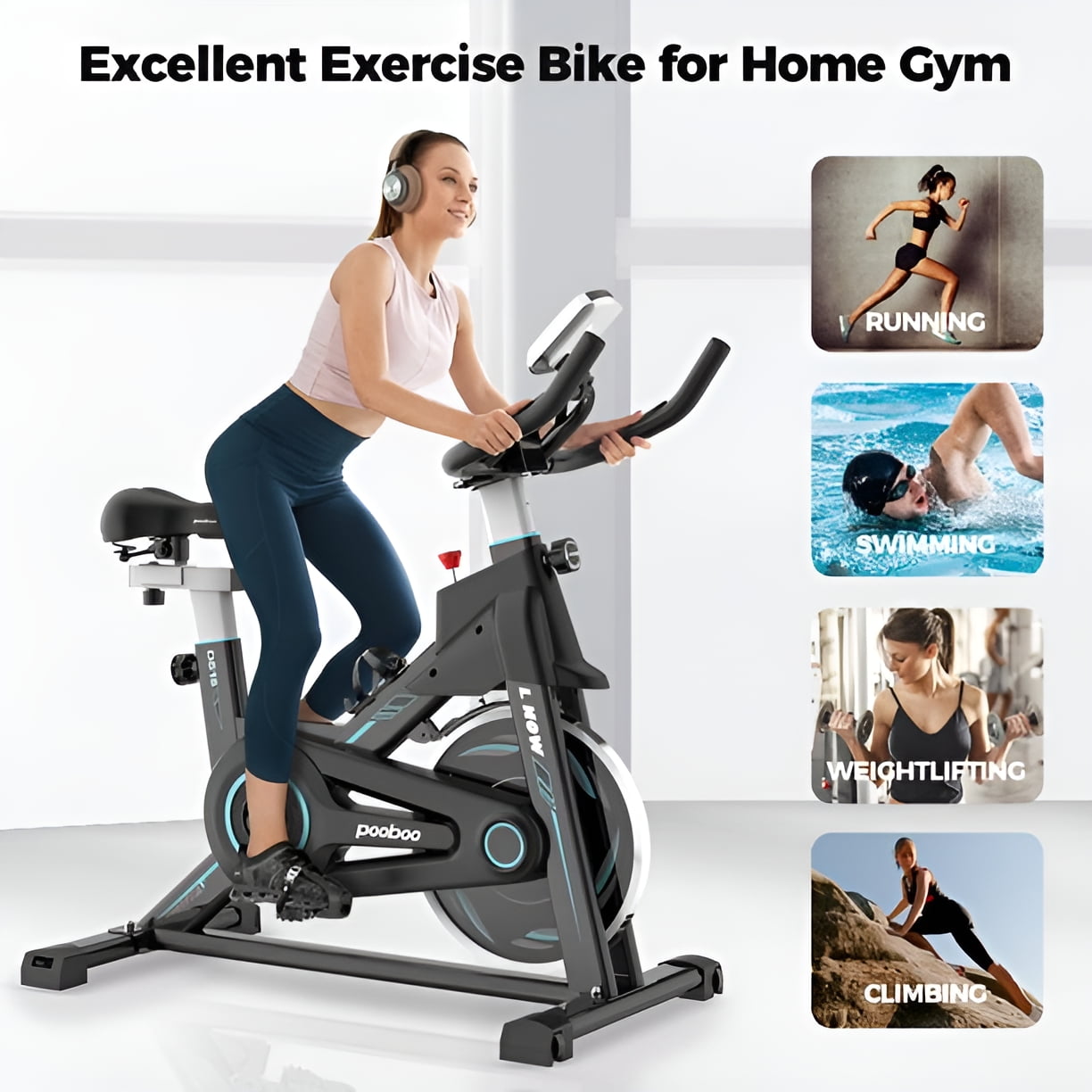 POOBOO Indoor Stationary Magnetic Cycling Exercise Bike Machine for Home Cardio and Workout 350 Lbs.
