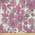 thumbnail image 2 of Ambesonne Floral Fabric by the Yard Microfiber, Hand Drawn Chrysanthemums, 2 Yards, Pink Pale Fuchsia and White, 2 of 2