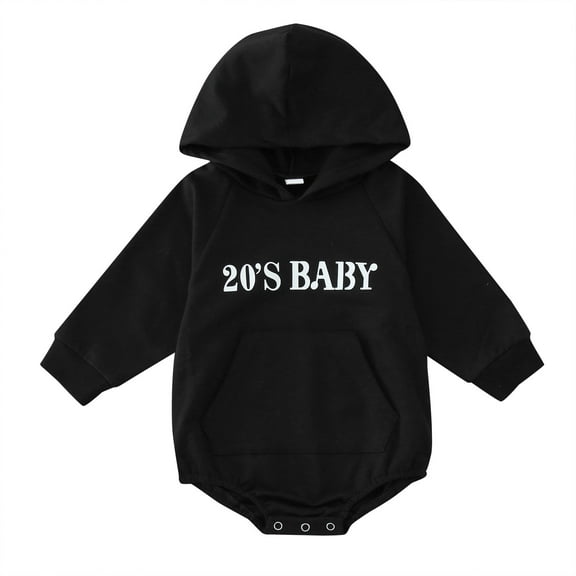 XDZJLR Baby Romper Babys Winter Long Sleeve Hoodie Bodysuit Clothes Solid Colour 20âS Babys Outfit Black 18-24 Months