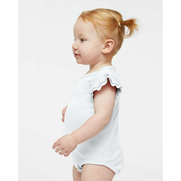 Infant Flutter Sleeve Baby Rib Bodysuit, White , 12M
