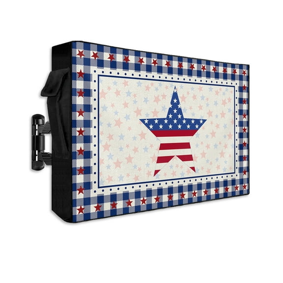 4th of July American Star Outdoor TV Cover 48 to 50 Inch Weatherproof, Independence Day Blue Plaid 600D Oxford TV Covers with Waterproof Zipper, Outside Flat TV Screen Protector Size 48"Wx30"Hx4.5"D