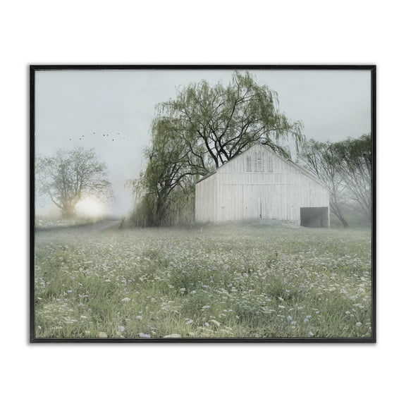 Stupell Industries Drooping Trees Meadow Landscape & Nature Painting Black Framed Art Print Wall Art, 14 x 11