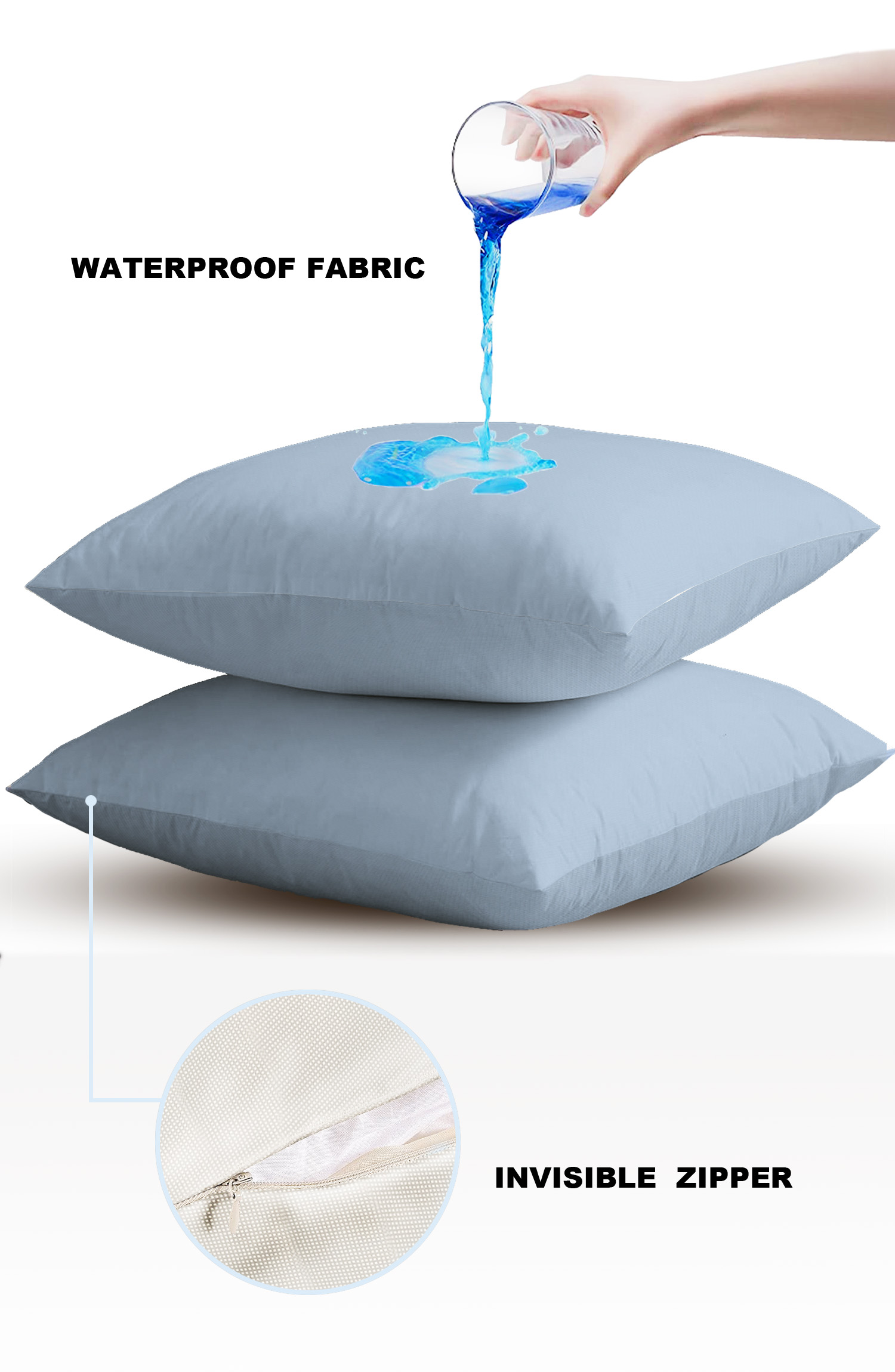 Pack of 2 Outdoor Pillow Covers, Solid Color Light Blue Waterproof Square Throw Pillowcase Cushion Decorative Pillow Covers for Couch Patio Tent, 20x20 in