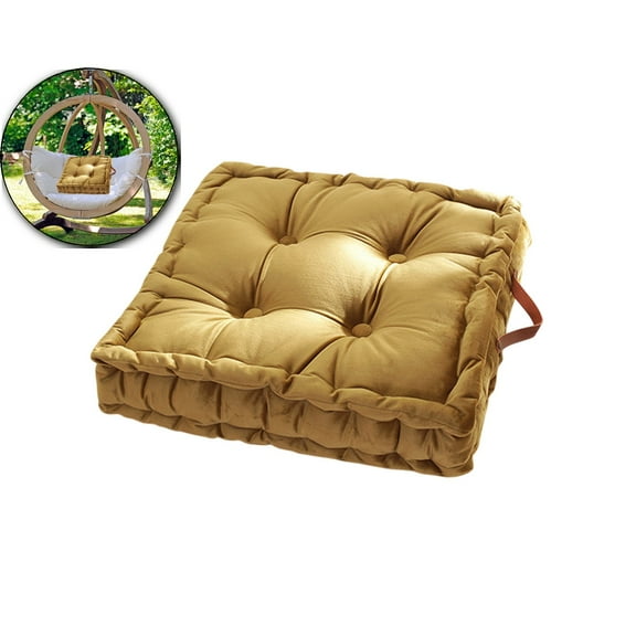 VQPeo Square Solid Color Velvet Seat Cushion with Handle Tufted Thicken Chair Pad Tatami Floor Pillow Cushion 16.5x16.5 Inch(Yellow)