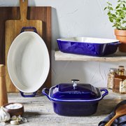 Staub Ceramic 4-pc Baking Pans Set, Casserole Dish with Lid, Brownie Pan, Dark Blue