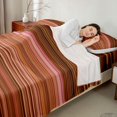 thumbnail image 4 of Castle Fairy Hippie Horizontal Stripe King Sheets 4pcs,Bohemian Thin Line Bedding,Terracotta Pink Brown,1 Flat Sheet, 1 Fitted Sheet and 2 Pillowcases, 4 of 7