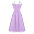 thumbnail image 3 of Kaerm Kids Girls Adjustable Spaghetti Strap Chiffon Dress Elegant Sleeveless Off Shoulder A-Line Lavender 10, 3 of 5
