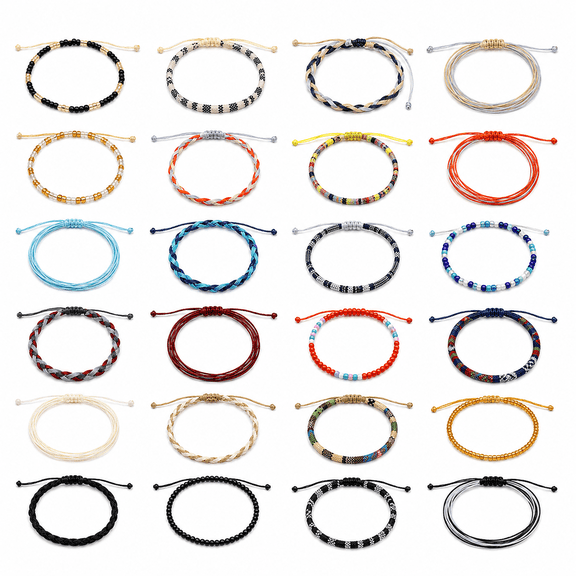 Boho String Bracelets Set for Women & Men,Adjustable Friendship Bracelets & Anklets,Surfer Wave Beach Style Woven Rope Jewelry for Summer,Vacation & Everyday Wear 24 PCS