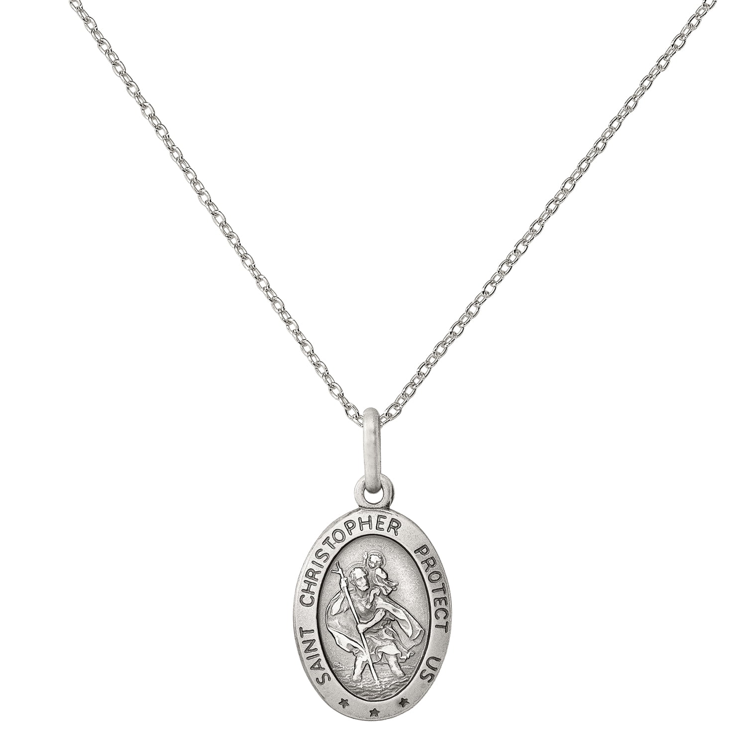Primal Silver Sterling Silver St. Christopher Medal on 18-inch Forzantina Cable Chain