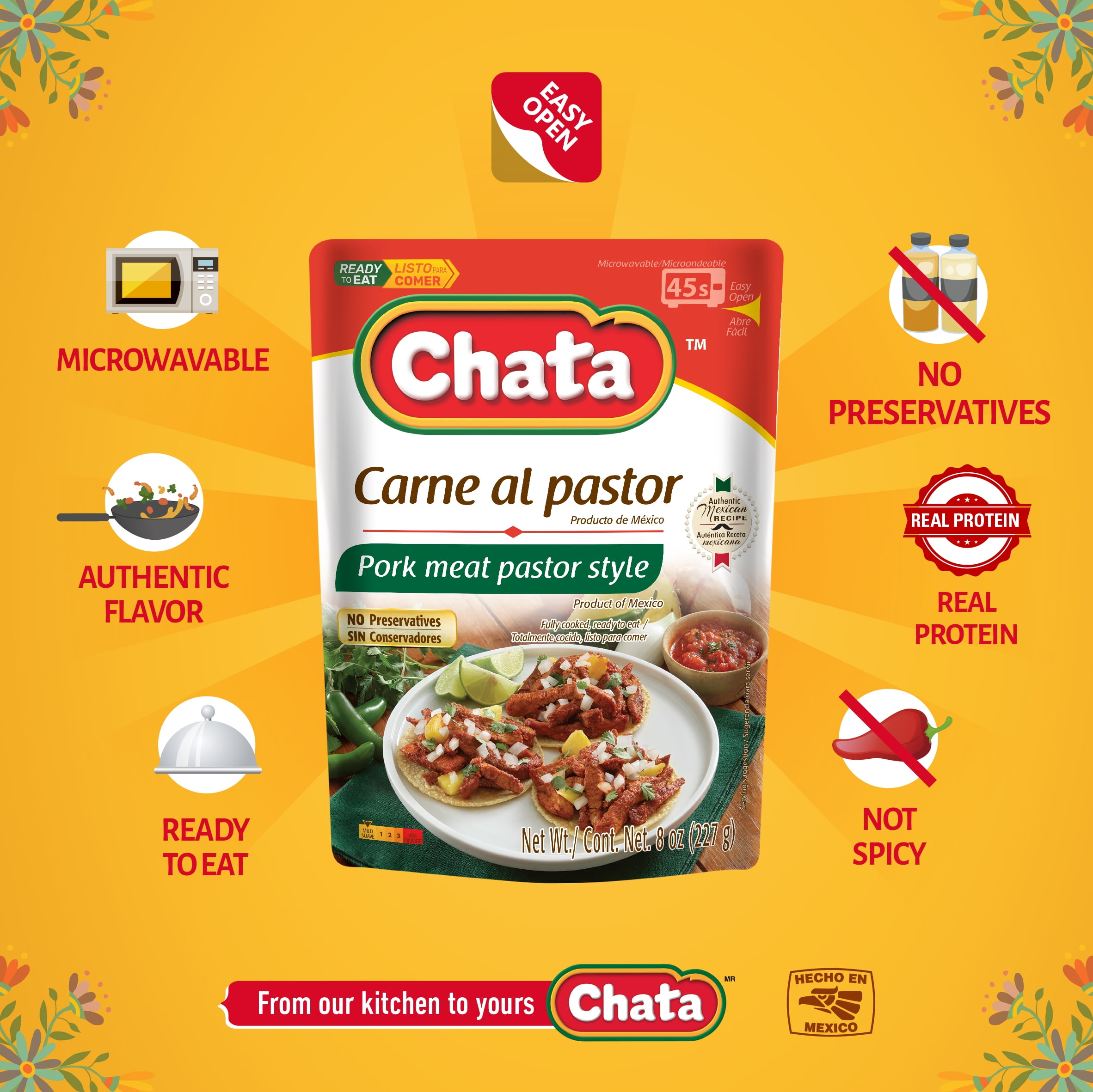 (2 pack) Chata Pork Meat Pastor Style Pouch, 8 oz