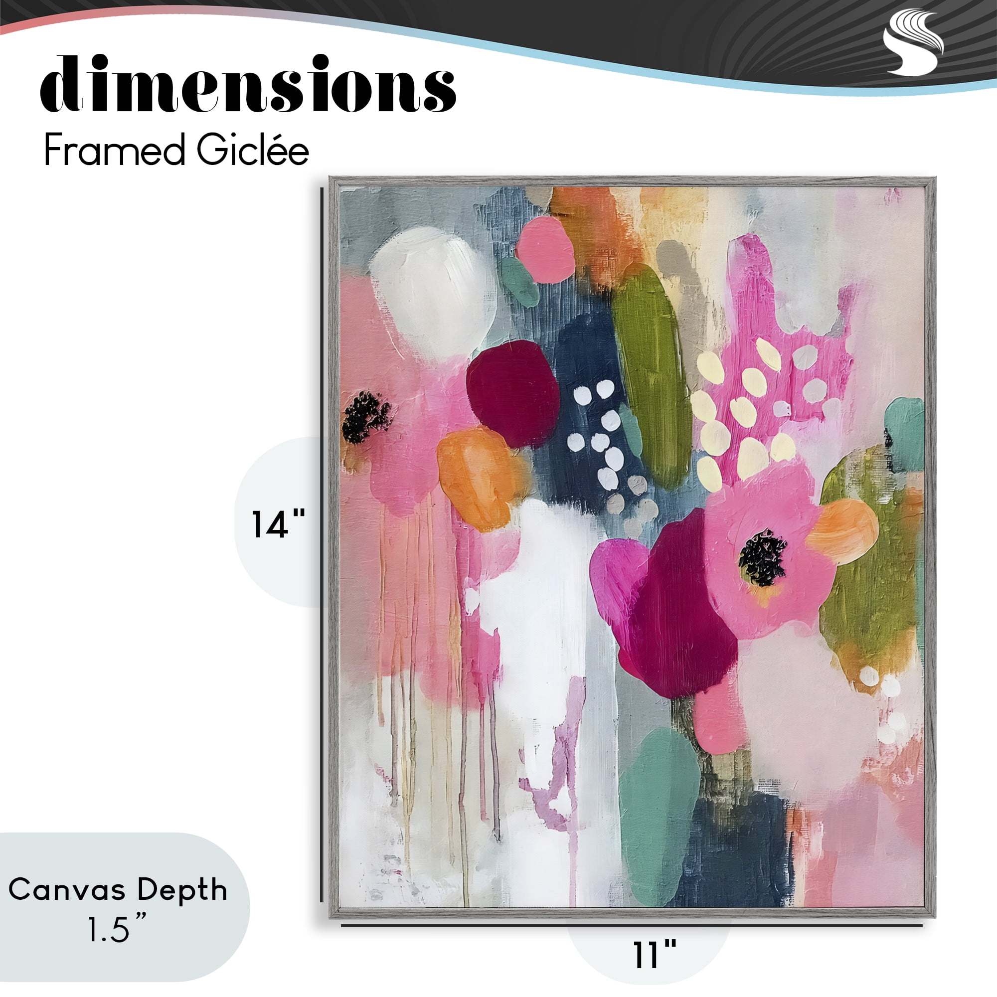 Stupell Industries Paint Drip Blooms Cascade Gray Framed Giclee Art, design by Riley B
