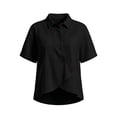 thumbnail image 6 of YuXingFu Womens Summer Tops Trendy with Sleeves Collared Short Sleeve Flared Tops - Split Hem for Fall Black L, 6 of 6