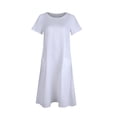thumbnail image 4 of Bigersell Robes et Robes de Soirée Robe pour Femme Ample à Col Rond avec Poche en Coton et Lin Robe à Manches Courtes Robe pour Invitée de Mariage Femme Robe Soleil Régulière Robes, Style 33164, Blanc G, 4 of 9