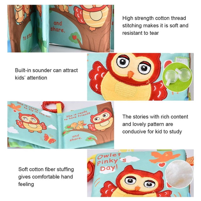 Libro de Tela para Bebés,Libro de Tela Suave Al Tacto para Bebés Tela Suave no Tóxica Juguetes Preescolares Que no Se Rasgan Libro de Cuentos Educativos(El día de Owlet Pinky) tela Ultra Higoodz juguetes de los niños