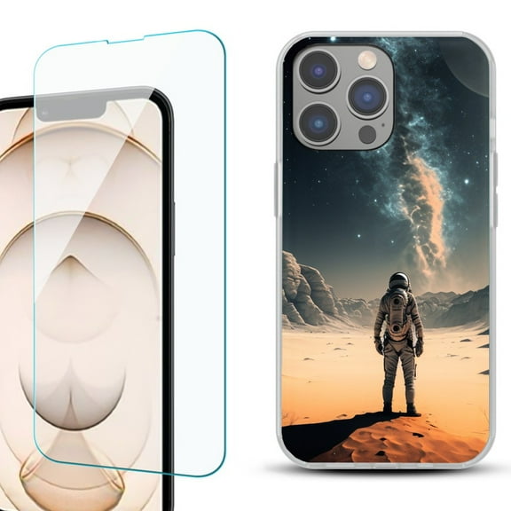 OneToughShield ® for iPhone 15 Pro Max Shockproof Fashion Phone Case, with Tempered Glass Screen Protector - Astronaut Milkyway