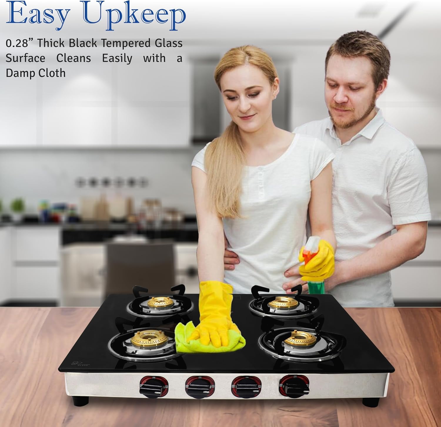 SONRET - 4 Burner Gas Stove , Portable Propane Gas Stove - Propane Cooktop Tempered Glass RV Stove For Cooking -With Hose & Regulator