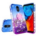 thumbnail image 3 of SOGA Rhinestone Floating Liquid Quicksand Cover Cute Phone Case Compatible for LG Stylo 4 Q710 Case, LG Q Stylus Case, with Embedded Metal Ring for Magnetic Car Mounts and Lanyard - Blue on Purple, 3 of 5