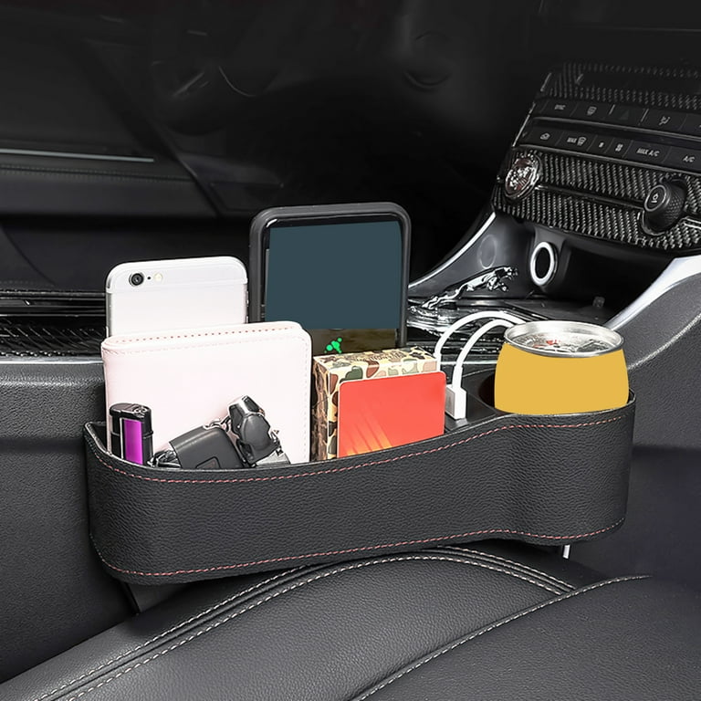 Hesroicy Car Seat Gap Organizer Storage Box ABS Dual USB Ports Phone Charger  Cup Holder for Auto 