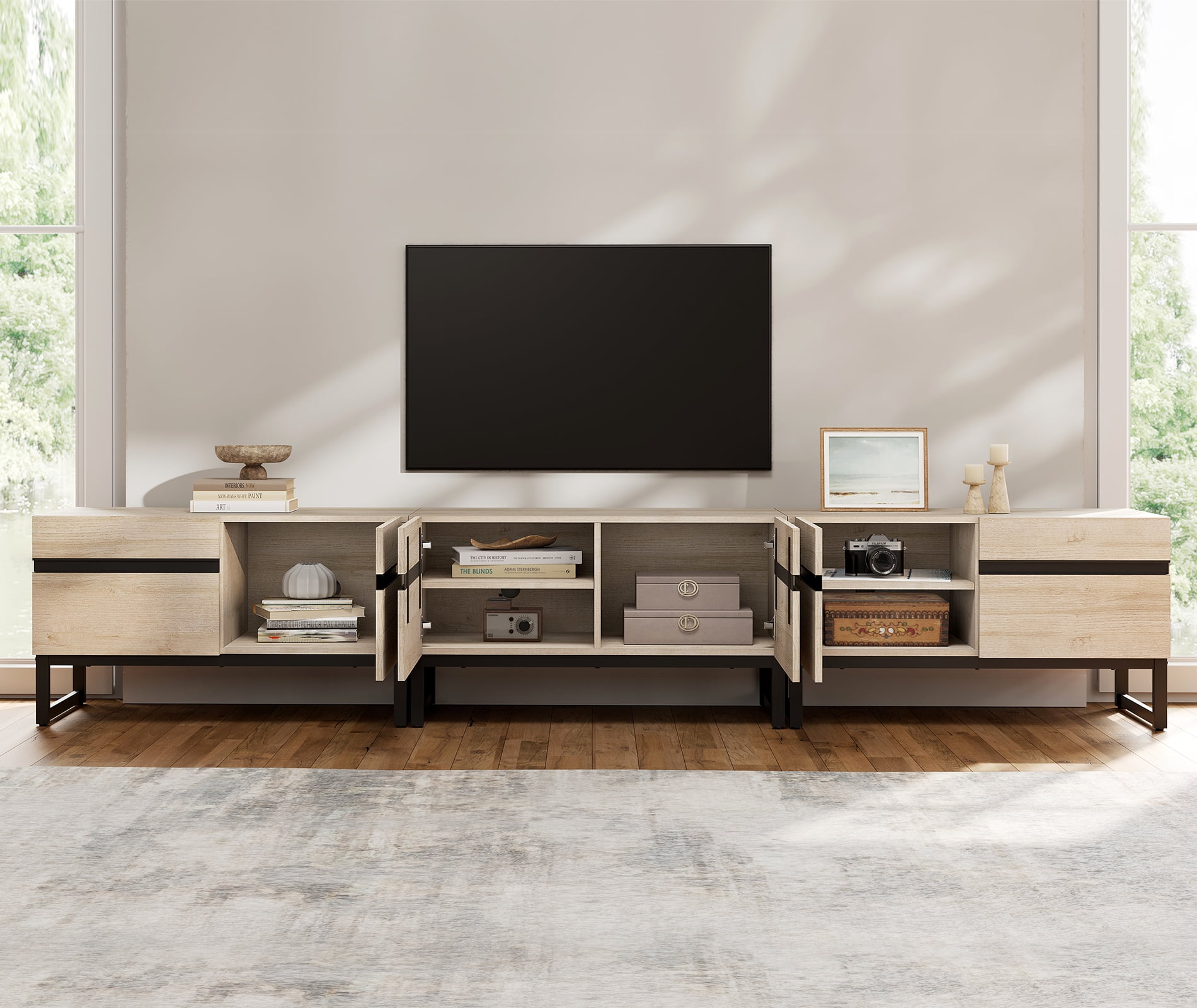 Modern TV Stand for TVs up to 110 inch, 3 in 1 Entertainment Center TV Console with Storage Cabinets and Metal Base,Media Console for Living Room