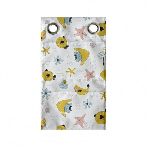 Underwater Hanging Pocket Organizer, Oceanic Animals Swimming Starfish Anemone Exotic Flowers Snail Doodle, Printed Polyester Storage Bag with Pockets, 9" x 16", White and Multicolor