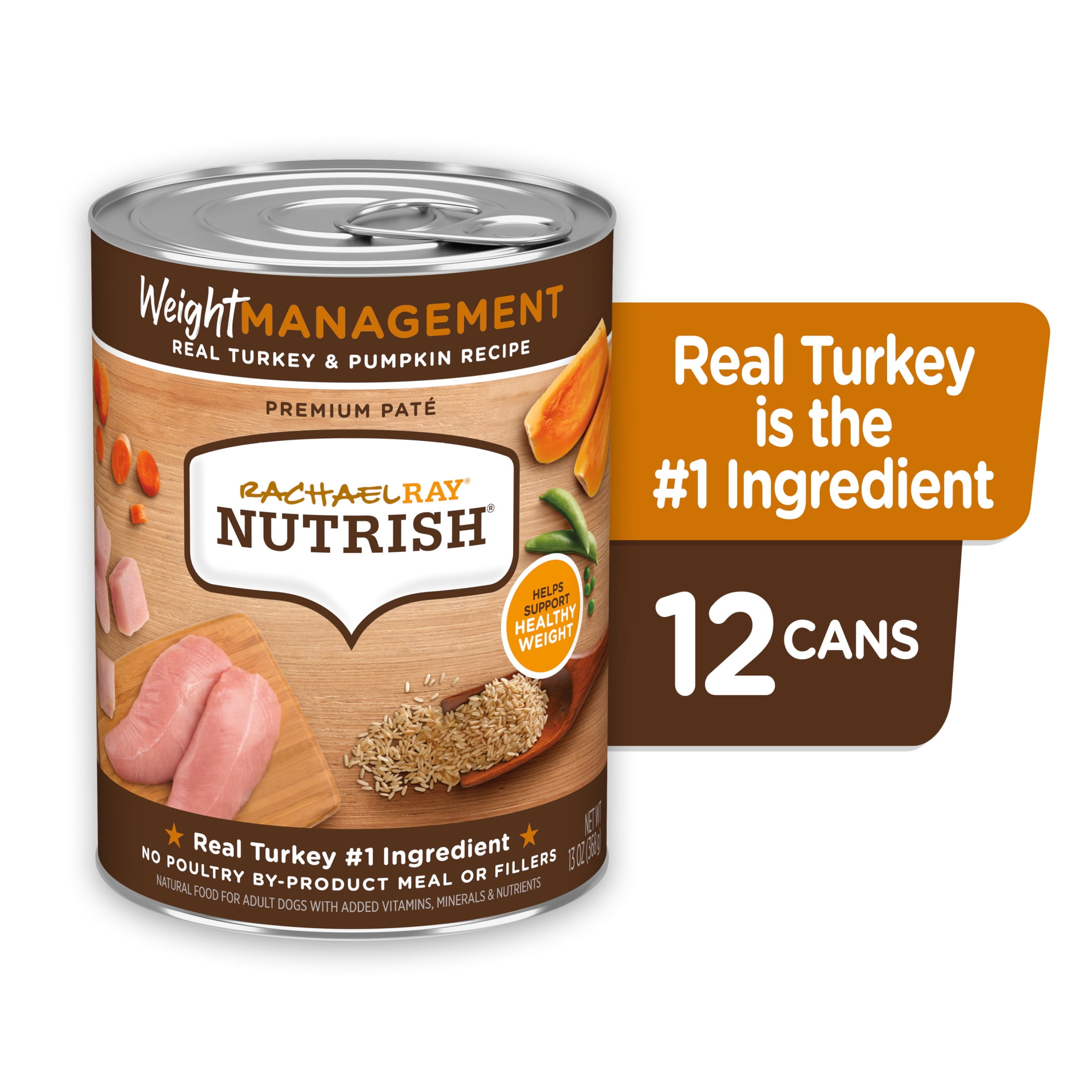 Rachael Ray Nutrish Premium Paté Weight Management Real Turkey & Pumpkin Recipe Wet Dog Food, 13 oz. Can, 12 Count