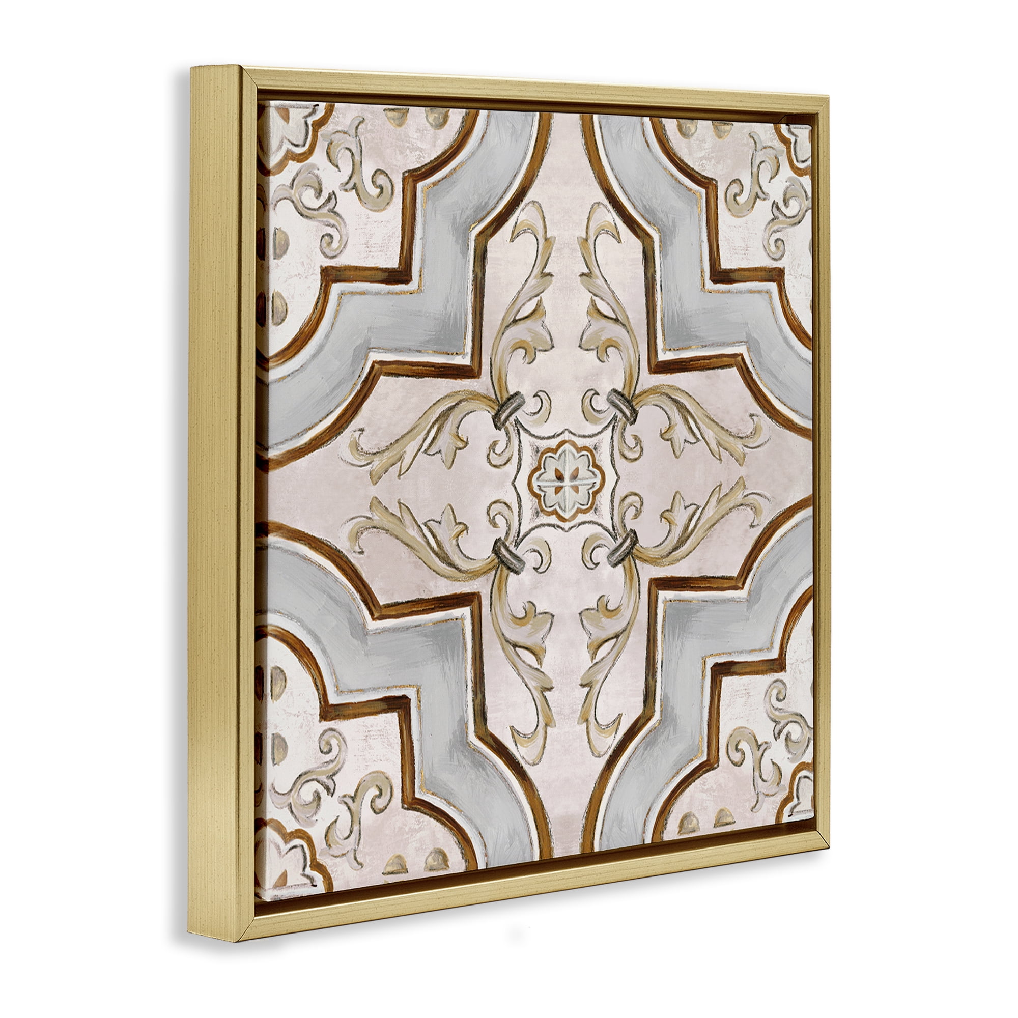 Stupell Industries Classic Symmetrical Tile Abstract Painting Gold Floater Framed Canvas Art Print Wall Art, 25 x 25