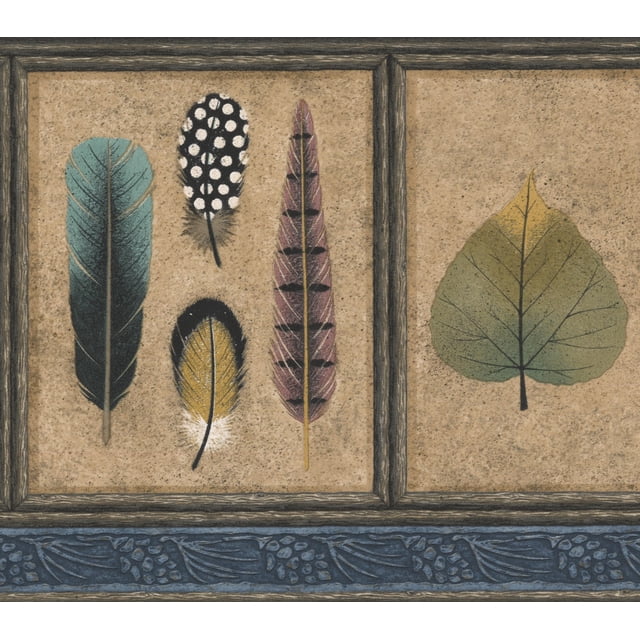 Plumes d'Œufs Colorés Laisse Arachide Brun Bord de Papier Peint Retro Design, Rouleau 15' x 8''