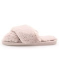 thumbnail image 6 of U-slide Women’s Cross Band Soft Plush Fluffy Furry Fleece House Indoor or Outdoor Ladies’ Slide Slippers, Powder Pink, 9-10, 6 of 11