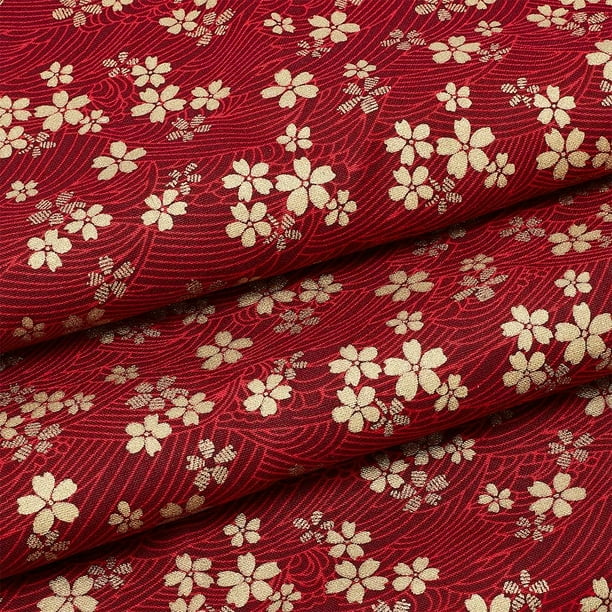 Tela de algodón con estampado de flores de cerezo doradas, 1 yarda (150 cm), 59 pulgadas (150 cm), estilo Sakura japonés, ideal para patchwork y patchwork. Estilo bronceado.