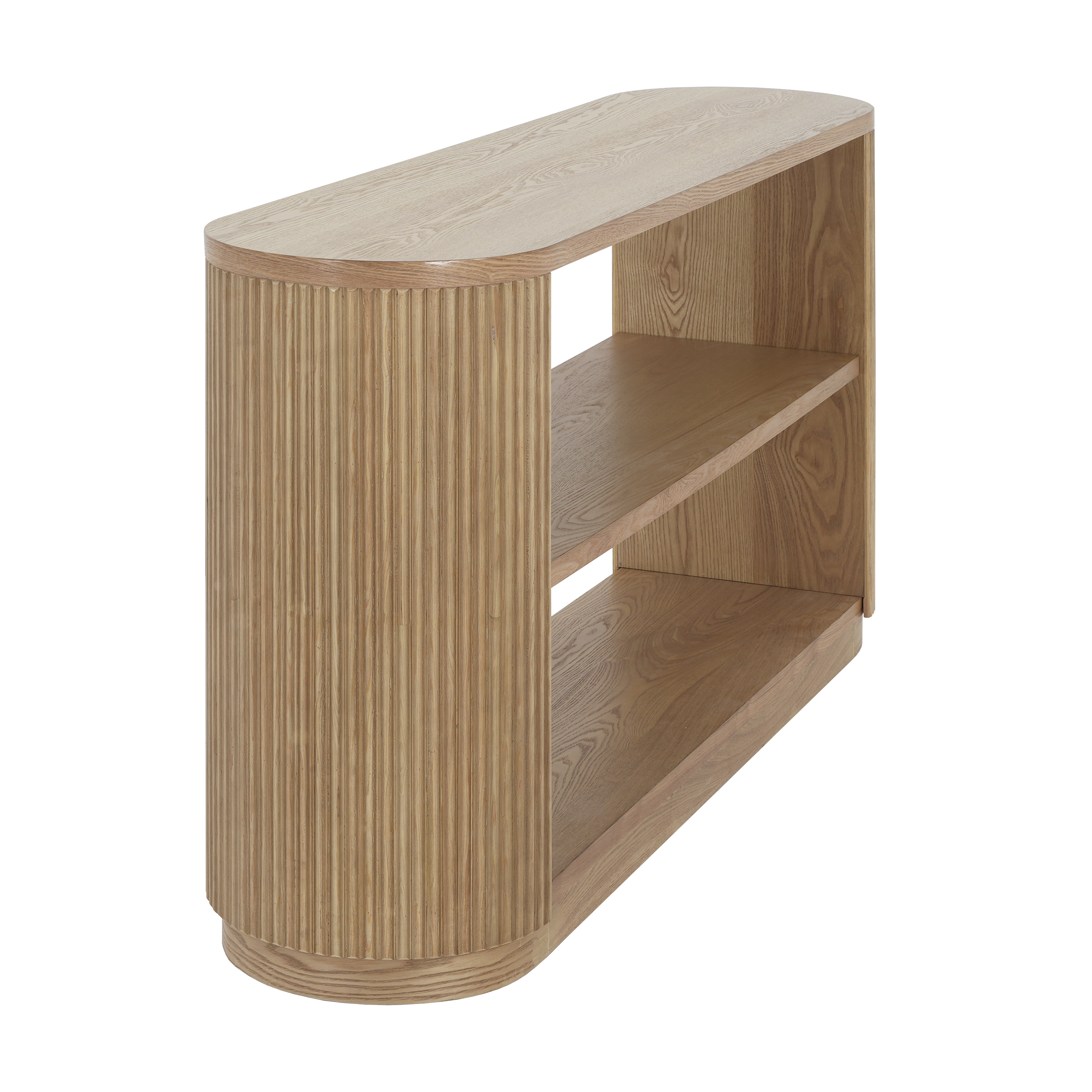 EUROCO 58" Modern Console Table, 3-Tier Sofa Table Behind Couch Accent Tables with Open Shelf & Elegant Wood Grain,Hallway Table for Living Room,Natural