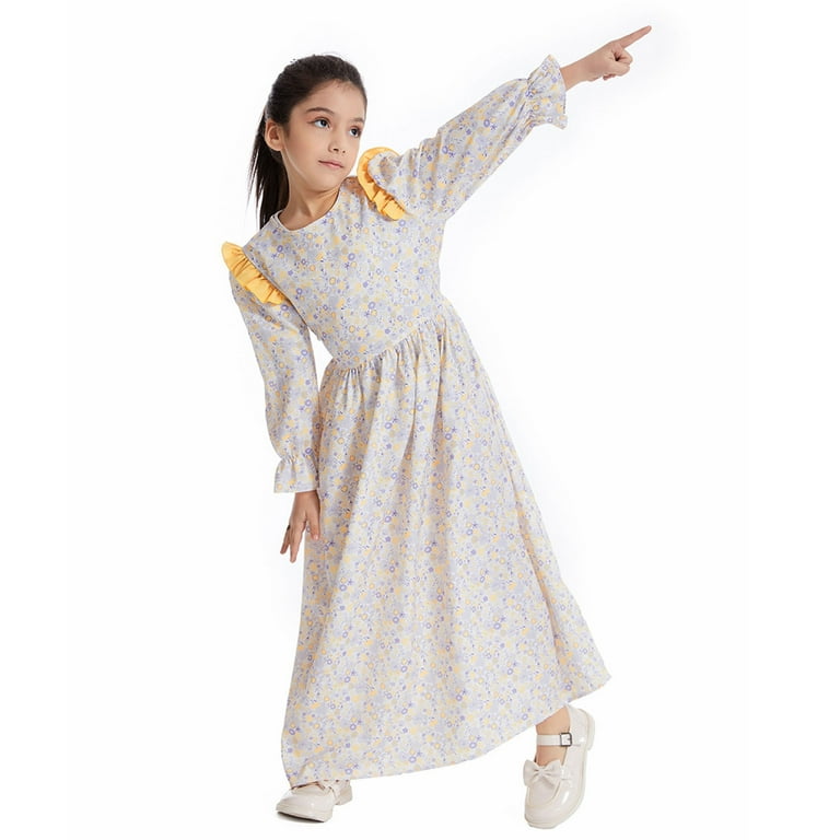 LUOGENLI Dresses For Girls 7-8 Years Old Fancy Summer New Puff Sleeve Lace  Floral Print School Home Party Girls Fashion Dress Girls Dresses Size 14-16  Black Girls Dresses Yellow 13-14 Years - Walmart.com