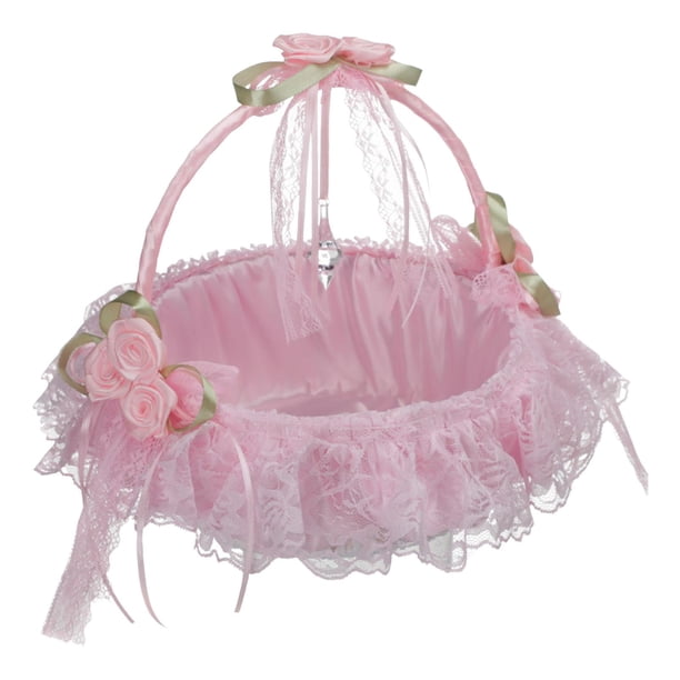 Cesta de flores para boda, 22 cm x 23 cm, decorativa, elegante y romántica, para niña de las flores. Rosado