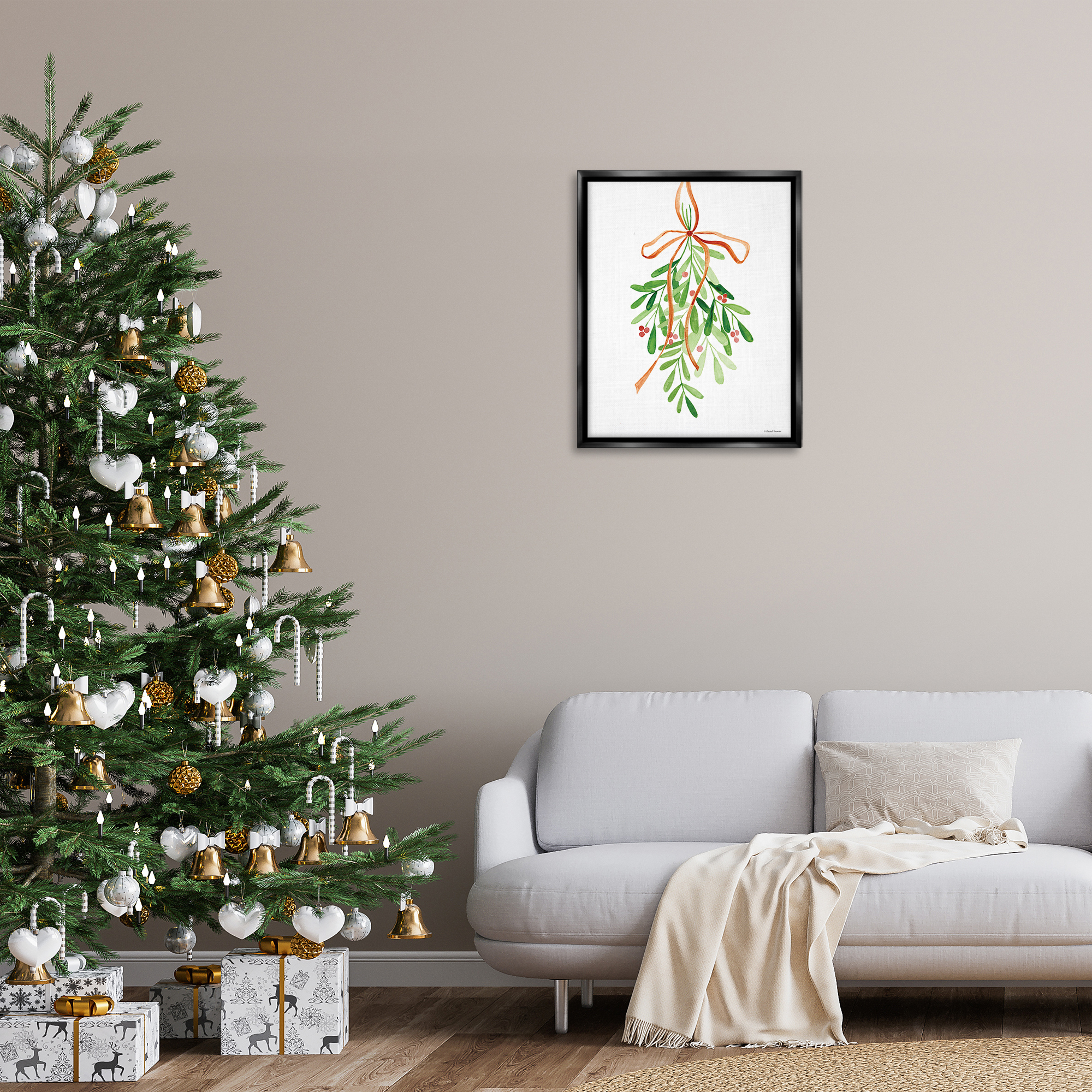 Stupell Industries Hanging Holly Botanicals Holiday Painting Black Floater Framed Canvas Art Prints Wall Art, 25 x 31
