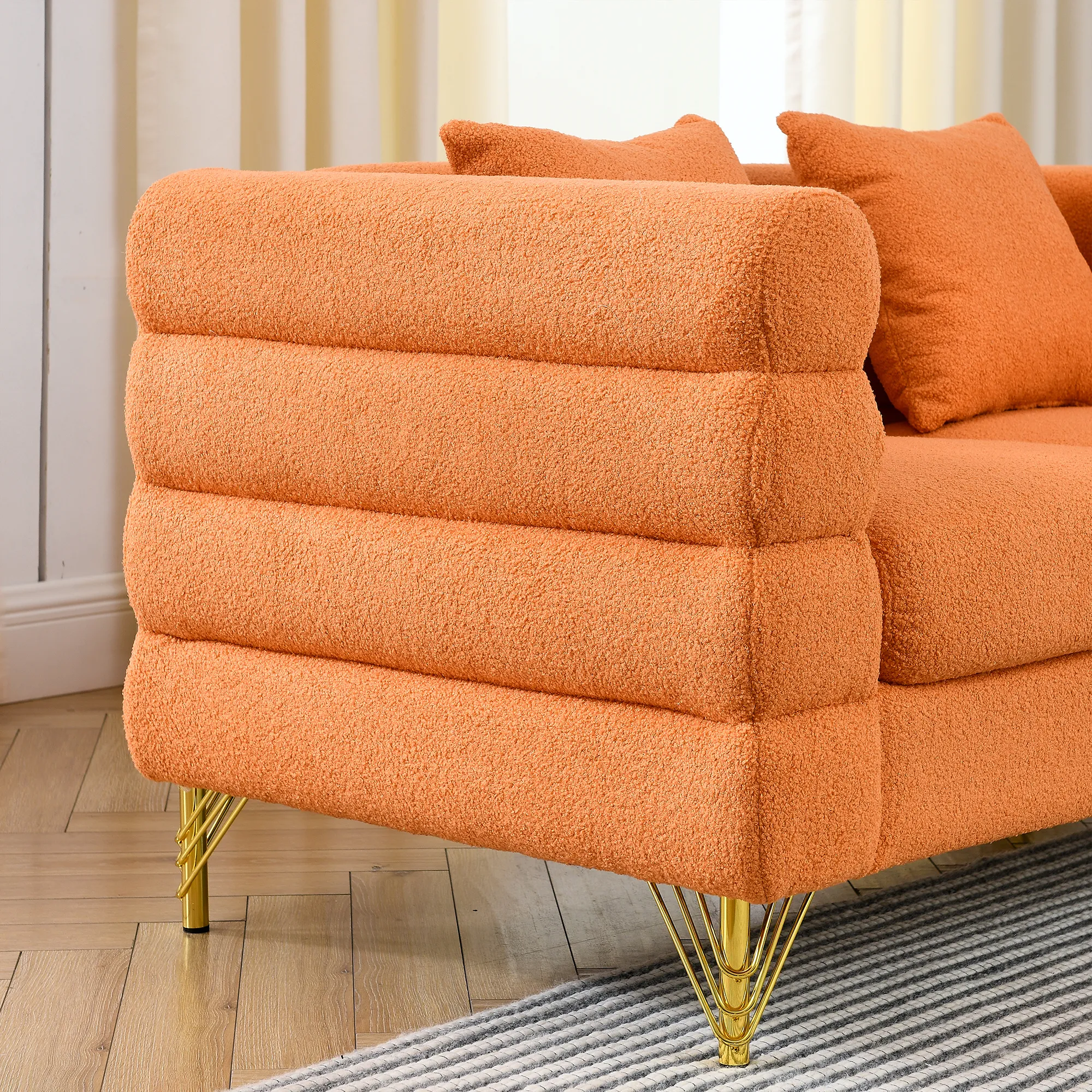 Kadyn 81" Loveseat 3 Seater Sectional Sofa, Fabric Sofa with 3 Pillows, Upholstered Sofa Couch for Living Room, Orange