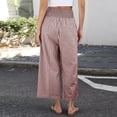 thumbnail image 6 of Women's Gingham Palazzo Pants Smocked High Waist Wide Leg Trousers Casual Loose Plaid Cropped Slacks with Pockets 3/4 Length, 6 of 7