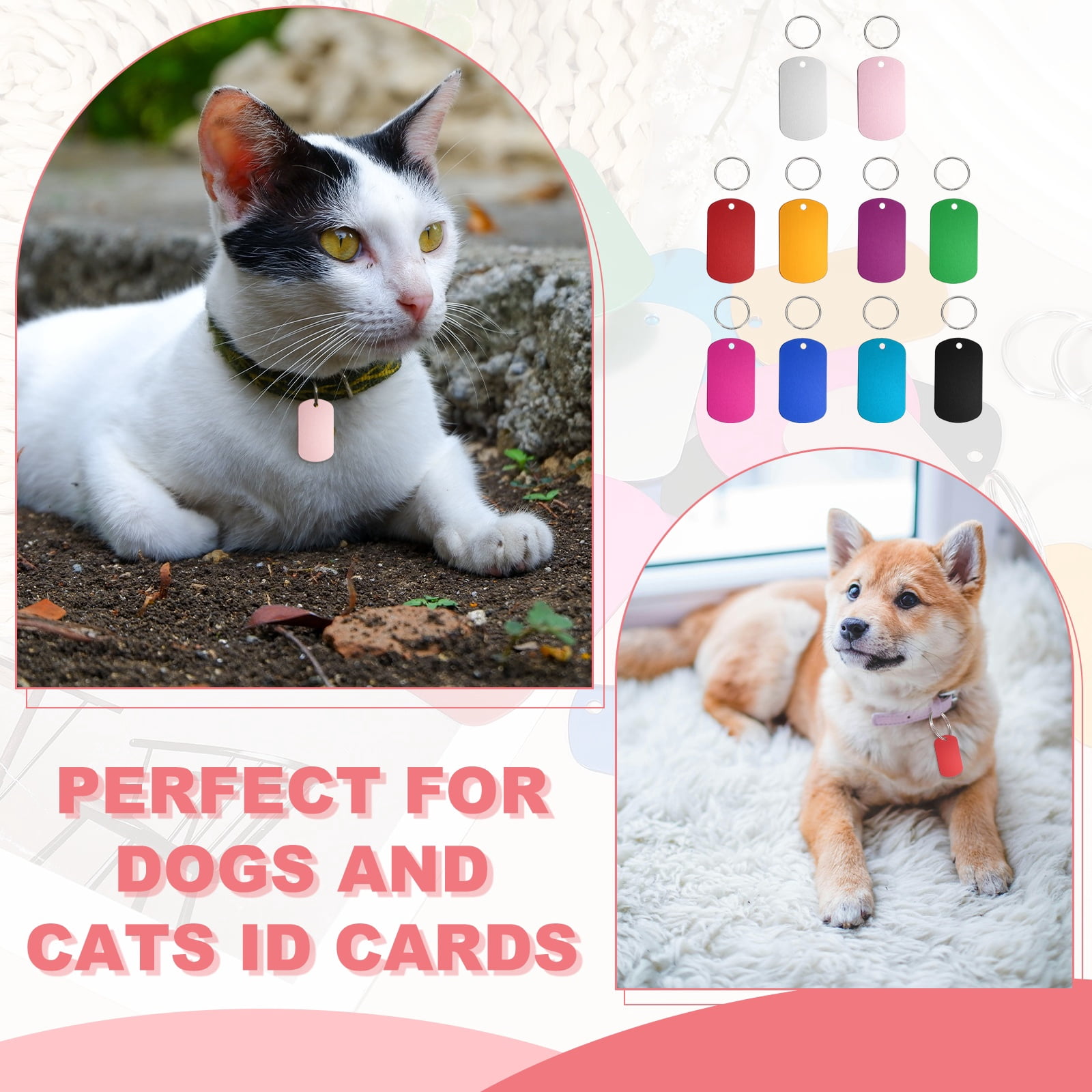 Pet ID Tags, Personalized Dog Cat Tag Aluminum Rectangle Engraved Blank with Key Ring 50x29mm Red 20Pcs