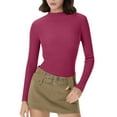 thumbnail image 7 of Fshiont Y2k Womens Long Sleeve Stretch Mock Neck Ribbed T-Shirt Slim Fit Casual Basic Tops Hot Pink One Size, 7 of 7