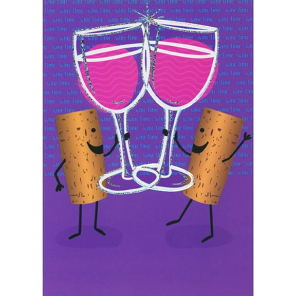 Avanti Press Wine Corks Toasting on Bright Purple A-Press Funny / Humorous Birthday Card