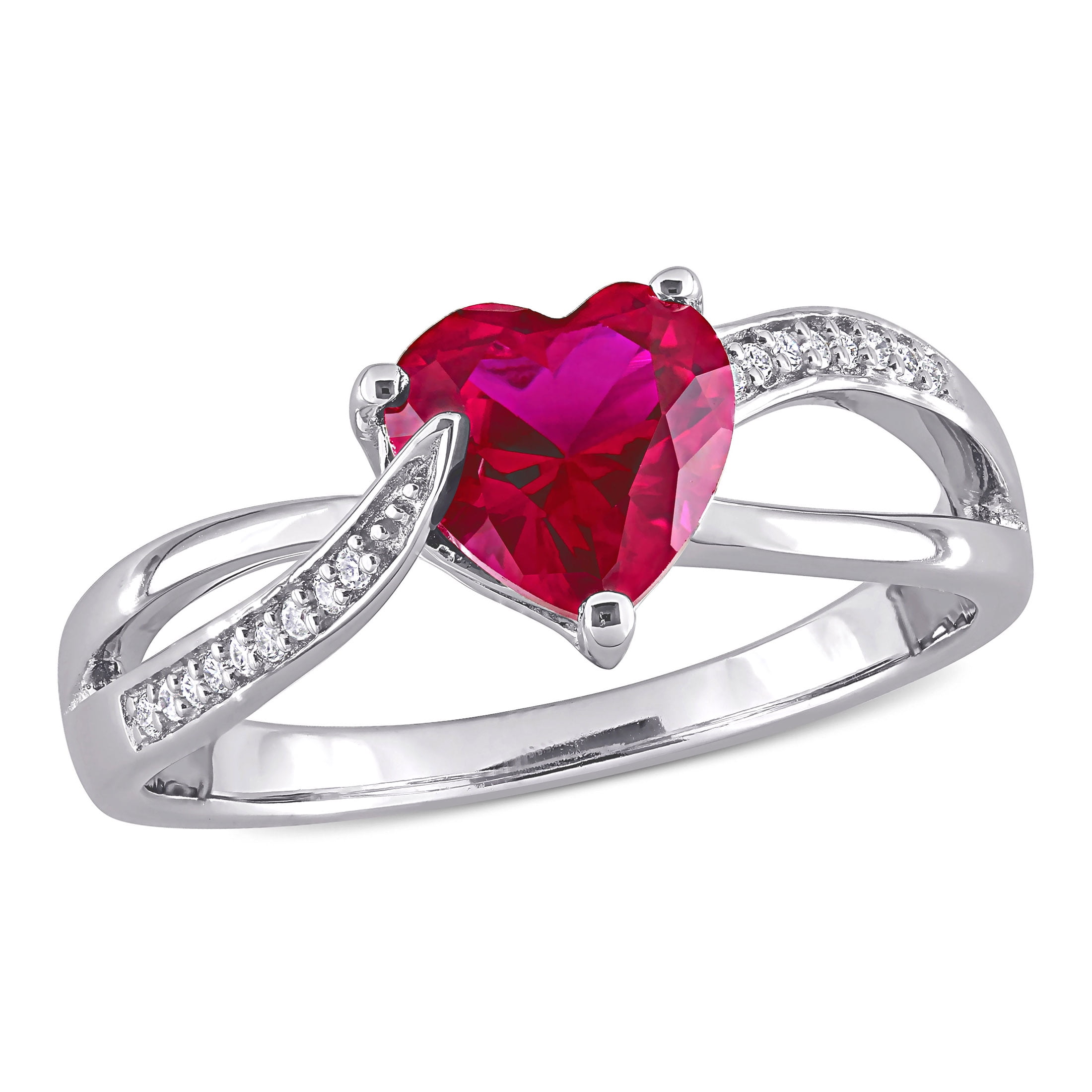 Sterling Silver 7x7 mm Princess Cut Ruby Designer Ring With Accent Stones