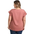 thumbnail image 3 of GRACE & GRANDEUR Women's Plus Size Blouses V Neck Topstitched Tucks Ruffle Short Sleeve Dressy Casual Tops 2X Coral Red, 3 of 5