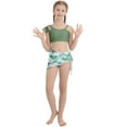 thumbnail image 3 of Ardorlove Girls Swimsuit 3 Pcs Bathing Suits Ruffle Sleeve Swimwear Tropical Print Cover Up Skirt Kids Teen Bathing Suit 9-16 Years, 3 of 6